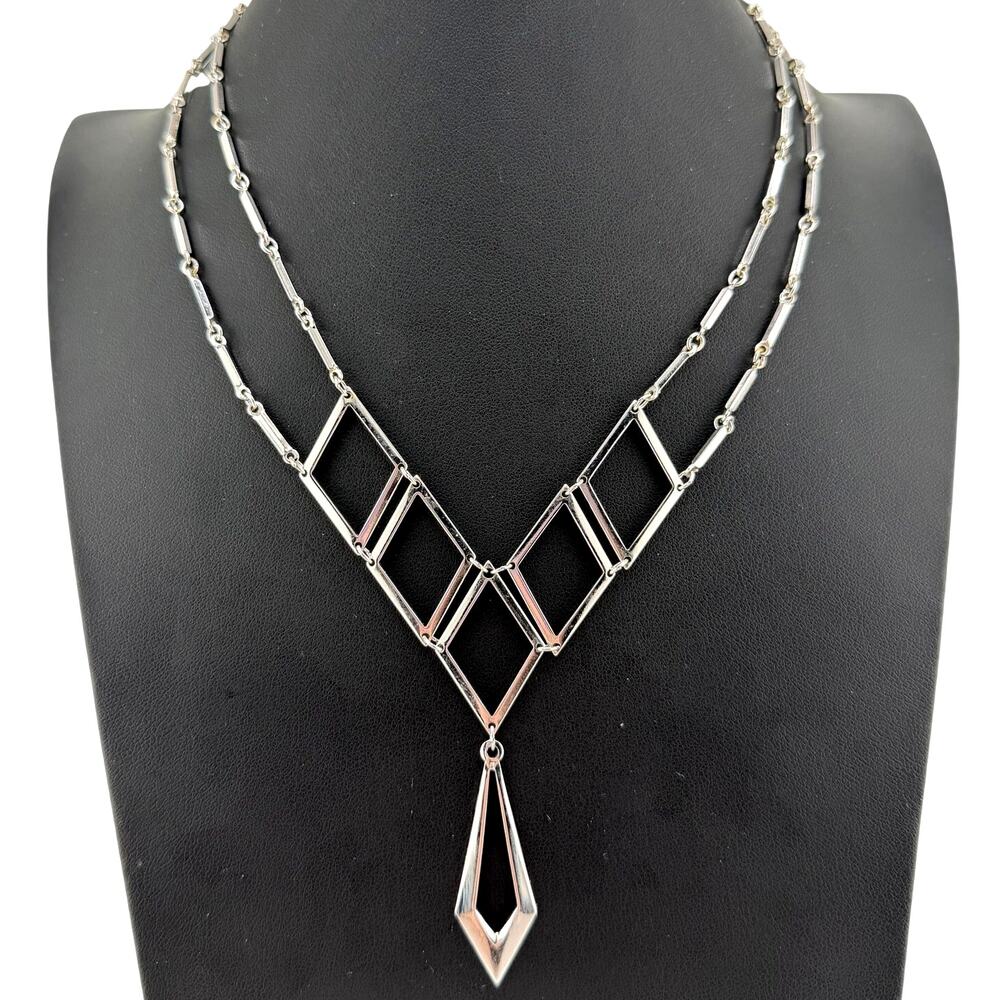 Vintage Sarah Coventry Goddess 1970s Geometric Silver Tone 17" Necklace